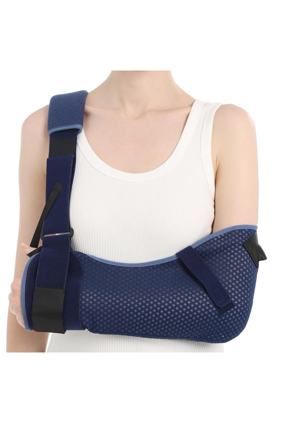 Arm Sling with Waist Strap - Ventilated & Breathable Support Brace for Shoulder, Rotator Cuff, Elbow, Hand injury (Mesh-Blue, Right, Large)