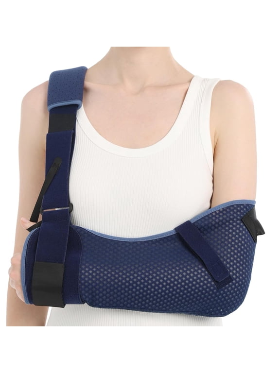 Arm Sling with Waist Strap - Ventilated & Breathable Support Brace for Shoulder, Rotator Cuff, Elbow, Hand injury (Mesh-Blue, Right, Small)