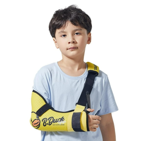 Velpeau Kids Arm Sling Shoulder Immobilizer with Waist Strap -Sponge Filled Holder Support Brace for Child, Boy, Girl (Comfort-Duck Print, Right, XS)