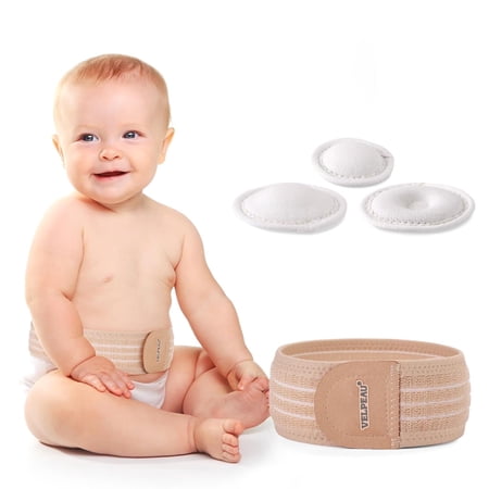 Velpeau Umbilical Hernia Belt Baby Newborn -with 3 Different Shaped Compression Pads, Belly Button Navel Band Wrap Truss Abdominal Binder Support for Infant, Children, Reg <20"