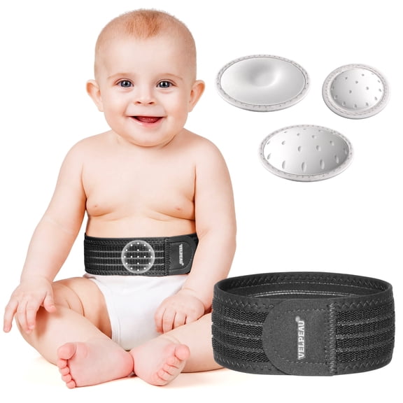 Velpeau Umbilical Hernia Belt Baby Newborn -with 3 Different Shaped Compression Pads, Belly Button Navel Band Wrap Truss Abdominal Binder Support for Kids (Black-Regular))