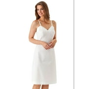 CARCOS 2 Packs Full Slip For Women Under Dress Adjustable Spaghetti Strap  Knee Length Slips Undergarment Nightwear White/Apricot,S 