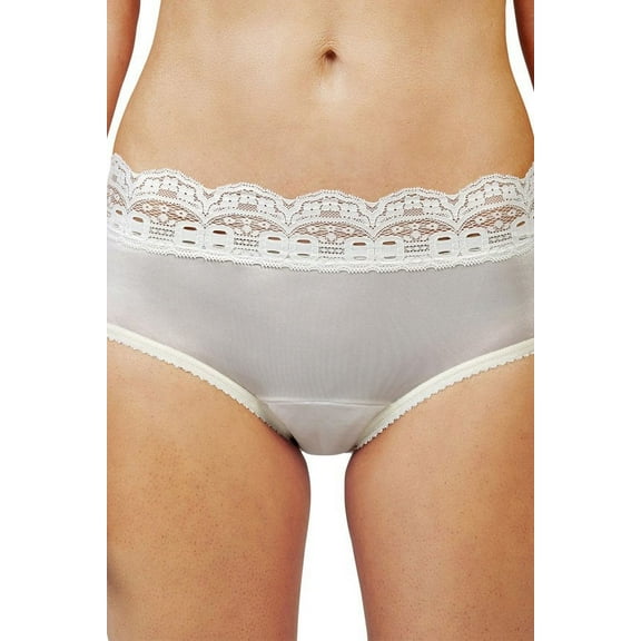 Shadowline Women's Lace Trimmed Hipster Panty 3 Pack - 11099 (Ivory, 5)