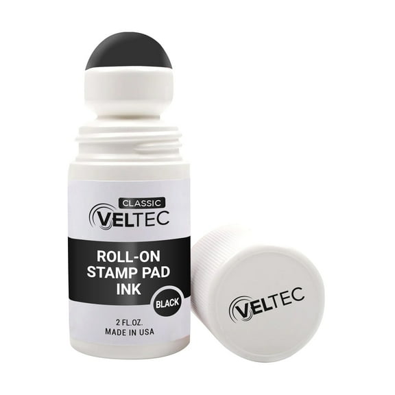 Veltec Classic Roll-on Stamp Pad Ink Refill, 2 oz Bottle, Apply to Ink Pad with Roller Ball