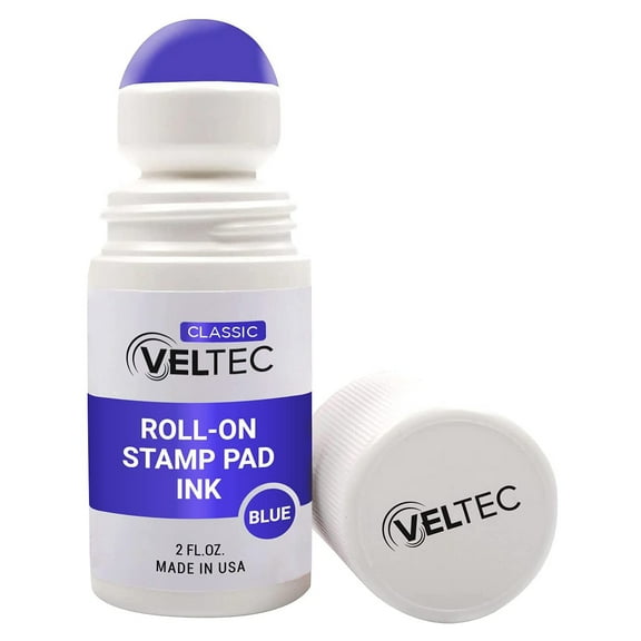 Veltec Classic Roll-on Stamp Pad Ink Refill, 2 oz Bottle, Apply to Ink Pad with Roller Ball