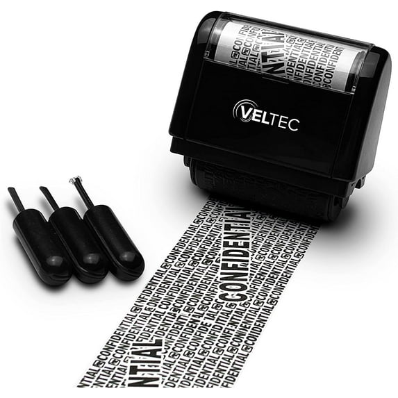 Veltec Identity Protection Address Blocker Anti-Theft Roller Guard Stamp Wide 3 Pack Refills (Black)