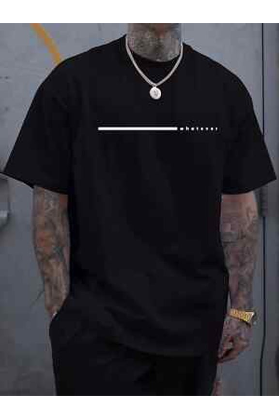 1 pc, 100% cotton T-shirt, Mens Plus Size WHATEVER Graphic Tee - Comfortable Gre All Size S-5XL