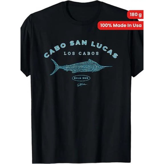 Velto 100% Made in USA, 180g Cabo San Lucas Blue Marlin T-Shirt T-Shirt All Size S-5XL