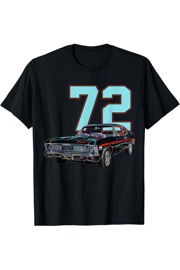 1972 72 Chevys Nova 2 Classic Car Old School Muscle Blue Car T-Shirt All Size S-5XL