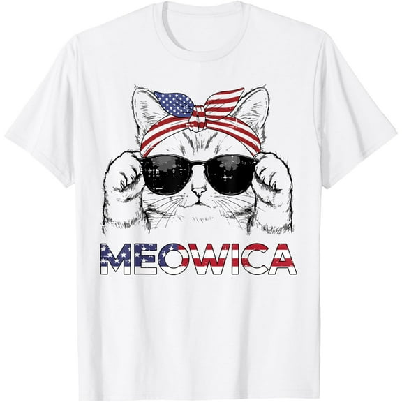 Velto 4th Of July Cat Meowica USA Bandana Patriot Girls Women T-Shirt All Size S-5XL