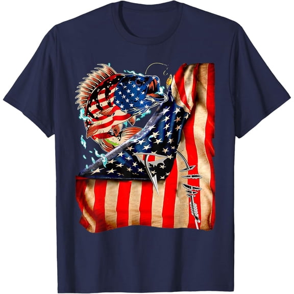 Velto 4th of JULY FISHING Fish American Flag ON BACK 98 T-Shirt All Size S-5XL