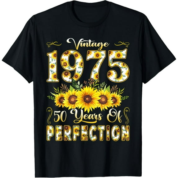 Velto 50 Year Old Vintage 1975 Sunflower 50th Birthday Girl Women T-Shirt All Size S-5XL