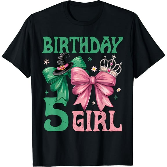 Velto 5th Birthday Witch Pink And Green 5 Year Old Birthday Girl T-Shirt All Size S-5XL