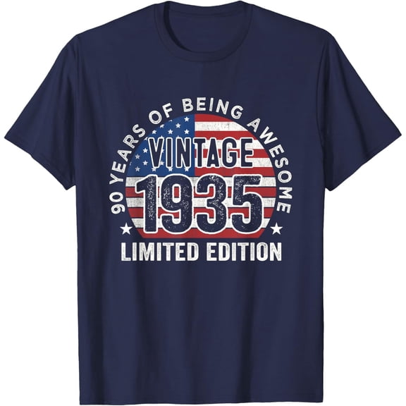 Velto 90th Birthday Gifts Men Vintage 1935 90 Years Old USA Flag T-Shirt All Size S-5XL