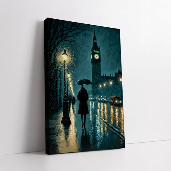Velto A Rainy Night In London Canvas Art - Modern Wall Decor For Urban Chic Interiors, Perfect Housewarming Gift Canvas, 12x16 UNFRAMED
