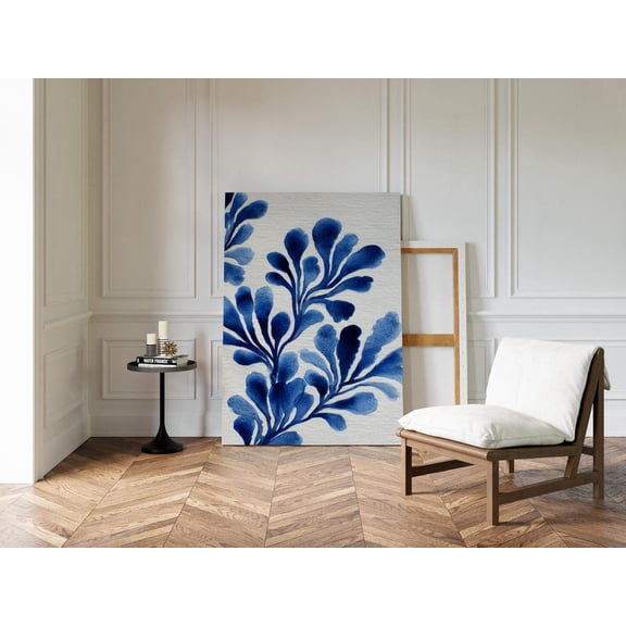 Velto Abstract Blue Seaweed Canvas Art Coastal Botanical Ocean Inspired Nautical Wall Decor for Bathroom or Beach Home, SIZE 16x24 INCLUDE Pine Wood Frame 1.25-Inch