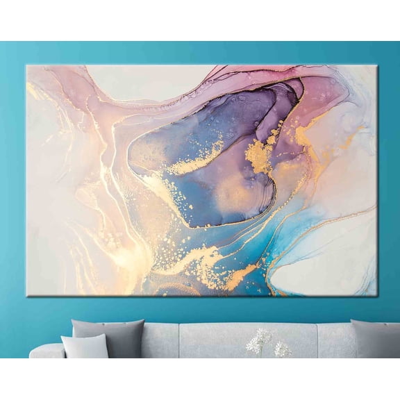 Velto Abstract Canvas, Marble Art, Pink Marble Artwork, Modern, Blue Marble Wall Decor Canvas, 12x18 UNFRAMED