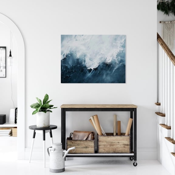 Velto Abstract Deep Blue Waterfall, Modern Minimalist Art, Elegant Living Dining Or Bedroom Wall Decor Canvas, 8x12 0.75-Inch Pine Wood Frame