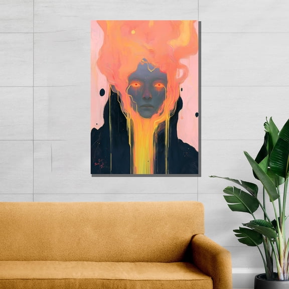 Velto Abstract Face Canvas, Fiery Portrait Wall Art, Surreal Dripping Head Canvas, Dark Modern Expression, Unique Art Gift Canvas, 12x18 UNFRAMED