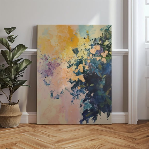 Velto Abstract Floral Contemporary Brushstrokes, Artistic Colorful Modern Art, Expressive Design Wall Decor Canvas, 12x18 0.75-Inch Pine Wood Frame