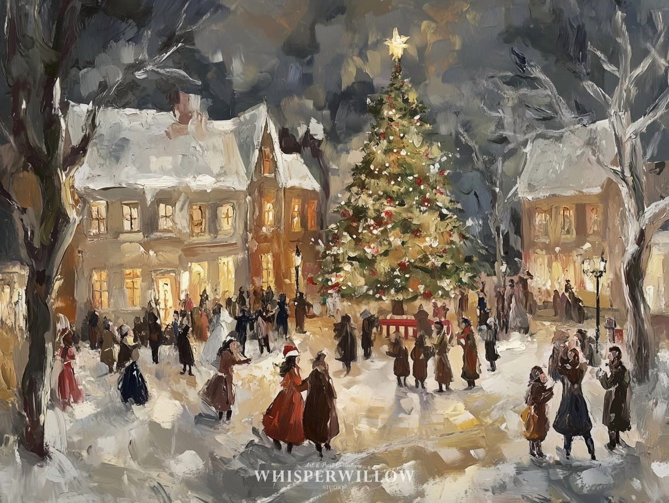 Velto Abstract Vintage Holiday Eve Village Wall Art, Festive Winter ...