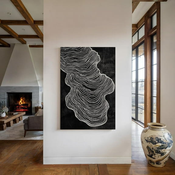 Velto Abstract Wavy Line Canvas Art Modern Black and White Minimalist Geometric Pattern Monochrome Wall Decor for Living Room or Office, SIZE 8x10 INCLUDE Pine Wood Frame 1.25-Inch