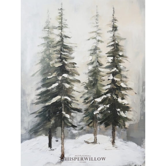 Velto Abstract Winter Pine Tree, Snowy Woods, Holiday Forest, Nature Landscape Wall Decor, Minimalist Art Canvas, 8x10 0.75-Inch Pine Wood Frame