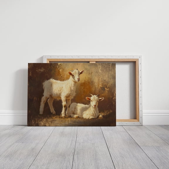 Velto Adorable Baby Goats Resting, Gentle Expression, Warm Light, SIZE 8x10 INCLUDE Pine Wood Frame 1.25-Inch