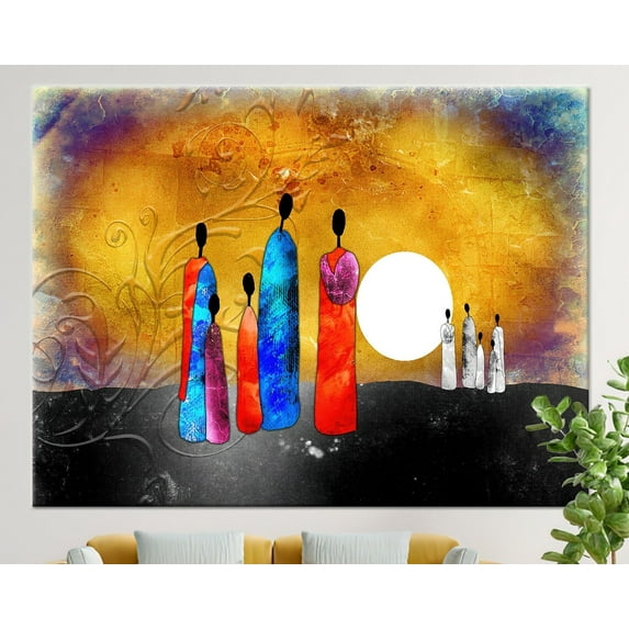 Velto African Family, Absyract Sun Art, Desert Landscape Art, African Landscape Canvas, African Canvas, 8x12 UNFRAMED