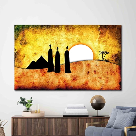 Velto African Landscape, African People Canvas, Desert Landscape, Ethnic Canvas, Sunset Landscape Sunset Artwork, 8x12 UNFRAMED