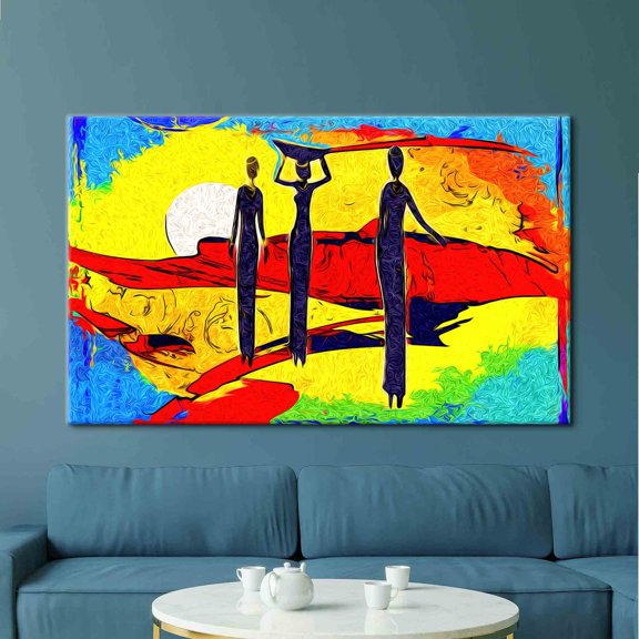 Velto African People, Sunset Canvas, Ethnic Canvas Art, Abstract Sunset View Art Canvas, African Landscape Artwork Canvas, 8x10 UNFRAMED