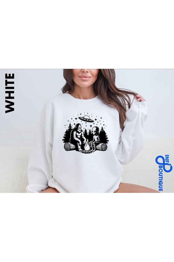 Alien And Bigfoot Sweatshirt, Alien Beliver Sweater, Camping , Camping With Bigfoot Shirt, Animal Shirt, Sasquatch Shirt All Size S-5XL