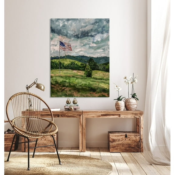 Velto American Flag Abstract, 4Th Of July Independence Day Wall Decor, America Usa Art, Canvas, 8x10 0.75-Inch Pine Wood Frame