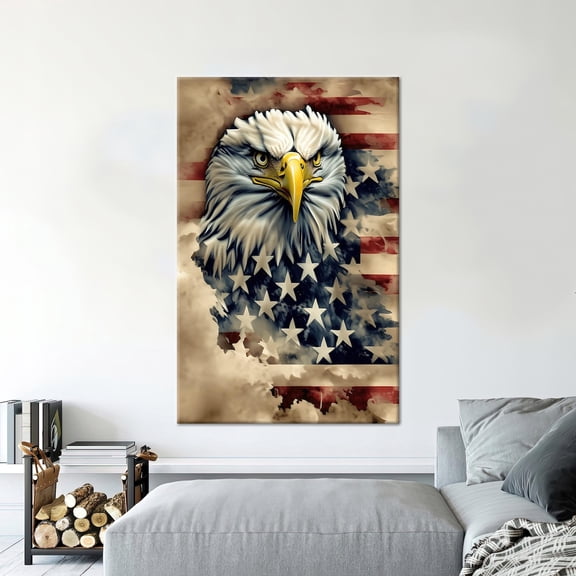 Velto American Flag American Eagle Artwork, American Canvas, Eagle Canvas, 8x10 0.75-Inch Pine Wood Frame