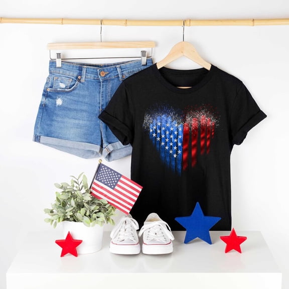 Velto American Flag Heart T-Shirt, Fourth of July T-Shirt, USA Flag Shirt, Independence Day, American Flag Shirt, Patriotic Shirt, 4Th Of July Tee All Size S-5XL
