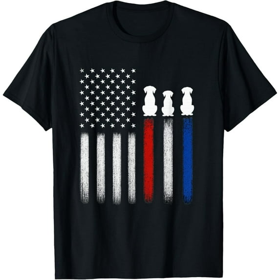 Velto American Flag with Dog Silhouettes, Pet Lover 4th of July T-Shirt All Size S-5XL