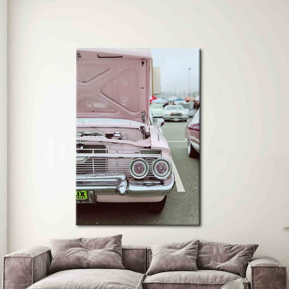 Velto American Muscle Canvas, Pink Car Canvas, Car Canvas, American Car Wall Art, Vintage Car Printed, Classic Car Canvas, 12x18 UNFRAMED
