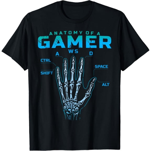 Velto Anatomy of a Gamer Shirt Skeleton Hand Video Game WASD T-Shirt All Size S-5XL