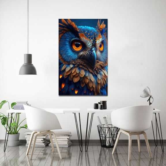 Velto Animal Canvas, Blue Trendy Wall Hanging, Owl Artwork, Owl Lover Gift Canvas, Holiday Decor Art Canvas, 16x24 UNFRAMED