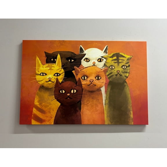 Velto Animal Modern Artwork, Abstract, Cat Artwork, Cat Lover Gift, Cats Wall Decor, Animalistic Wall Decor, 12x16 0.75-Inch Pine Wood Frame