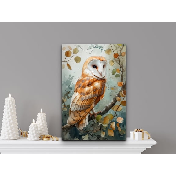 Velto Antique Barn Owl Canvas Wall Art, SIZE 8x12 INCLUDE Pine Wood Frame 0.75-Inch