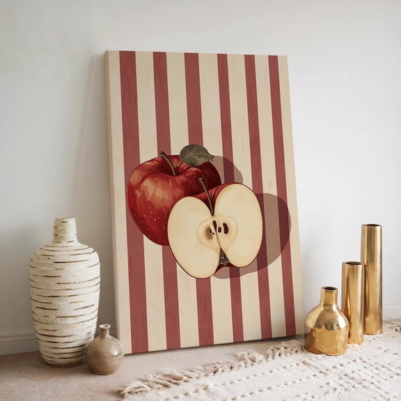 Velto Apple Canvas Wall Art Rustic Red Fruit Illustration Botanical Still Life Country Kitchen Inspired Home Decoration, SIZE 8x10 INCLUDE Pine Wood Frame 1.25-Inch