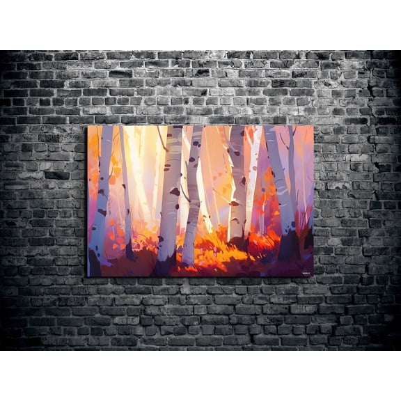 Velto Autumn Birch Trees Canvas – Impressionistic Style Nature Decor for Autumn Home Styling, SIZE 16x24 INCLUDE Pine Wood Frame 0.75-Inch