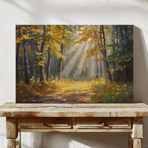 Velto Autumn Forest Canvas Wall Art Fall Pathway Scenic Illustration Warm Seasonal Nature Inspired Decoration, SIZE 8x10 INCLUDE Pine Wood Frame 1.25-Inch