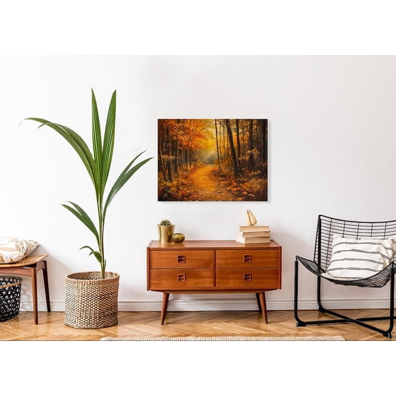 Velto Autumn Orange Glow Forest Pathway, Seasonal Fall Artwork, Costume Party, Cozy Fall Canvas, 8x10 UNFRAMED