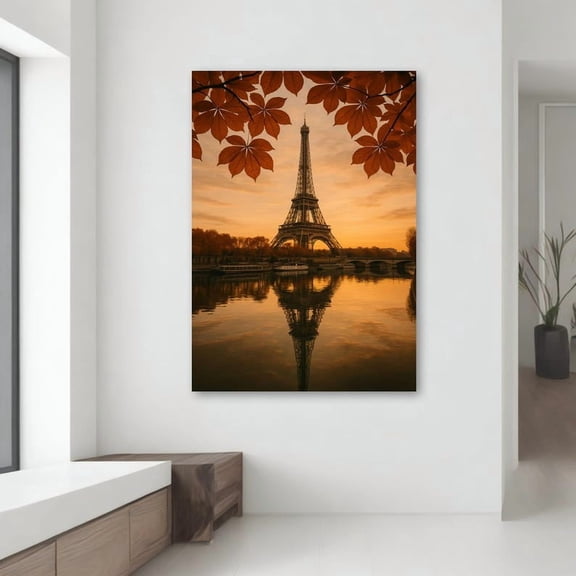 Velto Autumn Paris Canvas - Eiffel Tower Sunset Wall Art, Gift For Travel Lovers, High-Quality Romantic Print Canvas, 16x24 UNFRAMED