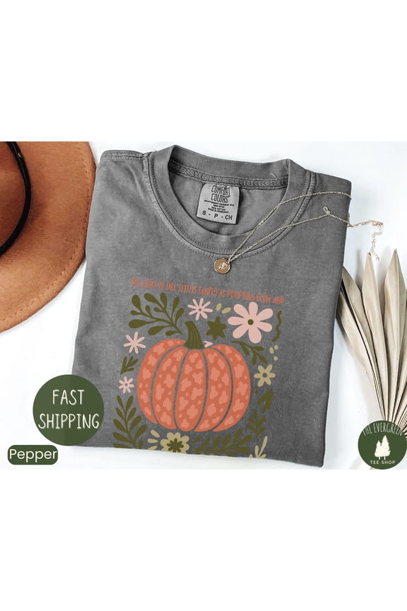 Autumn Pumpkin Graphic Tshirt Cozy Fall Inspired Seasonal Harvest Retro Casual Outfit Floral Boho Wear Fullsize S-5XL Shirt