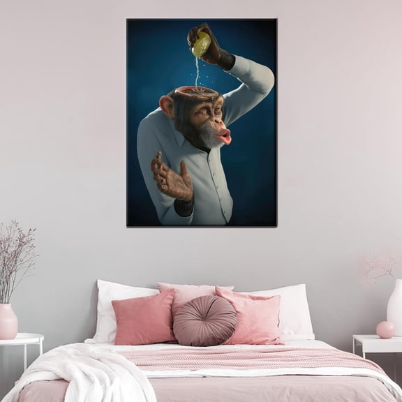 Velto Baby Gift, Monkey Art Canvas, Brainless Monkey Artwork, Monkey Wall Decor, Animal Canvas, 12x16 UNFRAMED