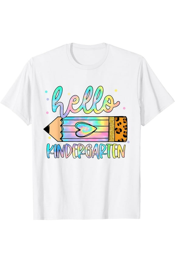 Back To School Hello Kindergarten Leopard Tie Dye Pencil T-Shirt All Size S-5XL
