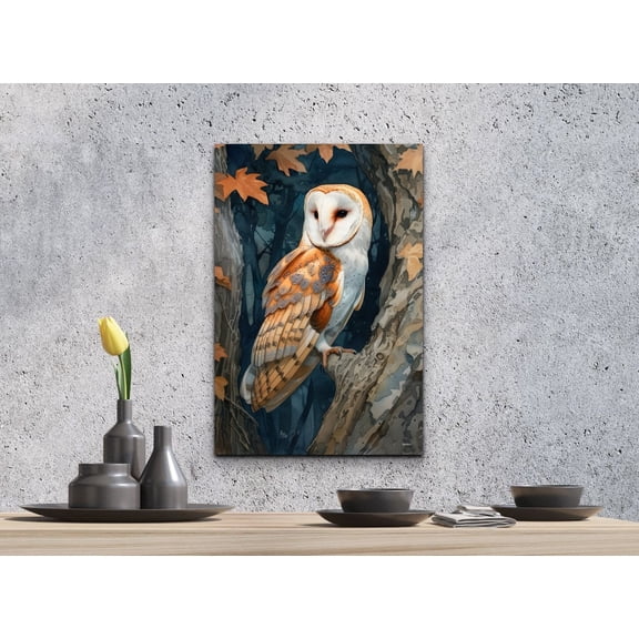 Velto Barn Owl Canvas Art Antique Wildlife Illustration Rustic Vintage Inspired Nature Wall Decor, SIZE 12x16 INCLUDE Pine Wood Frame 1.25-Inch